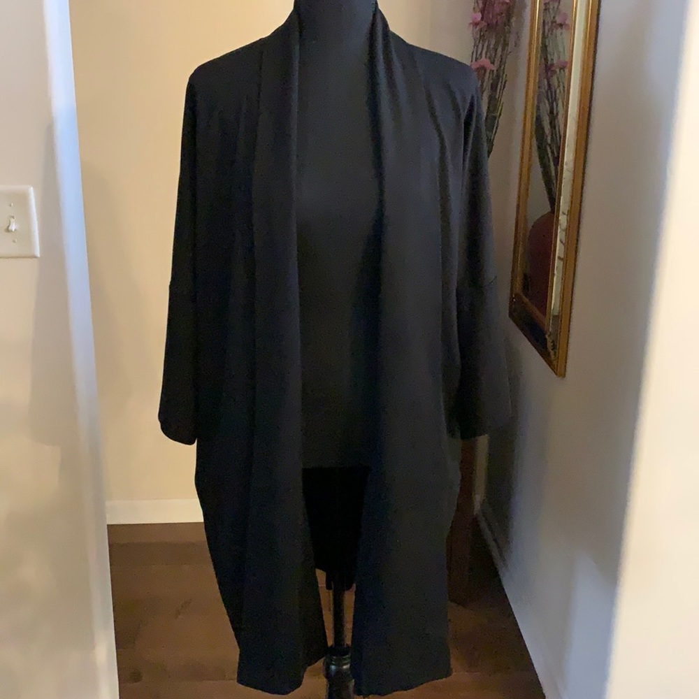 bryn Walker Marta Ponte Black 3/4 Sleeve Open Front Modal Blend Jacket - 1X